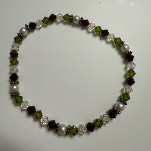 Elegant Multicolor Beaded Bracelet, peridot,garnet and pearl